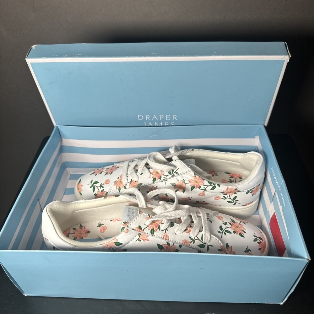 draper james sneakers leather floral women's size 9 White And Pink